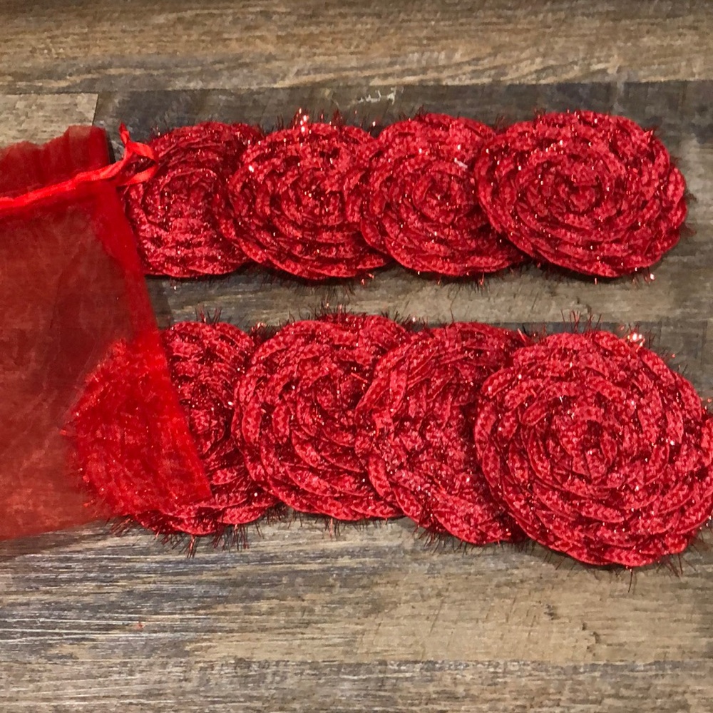 8 Pcs Christmas Red Glitter Coasters in Bag New